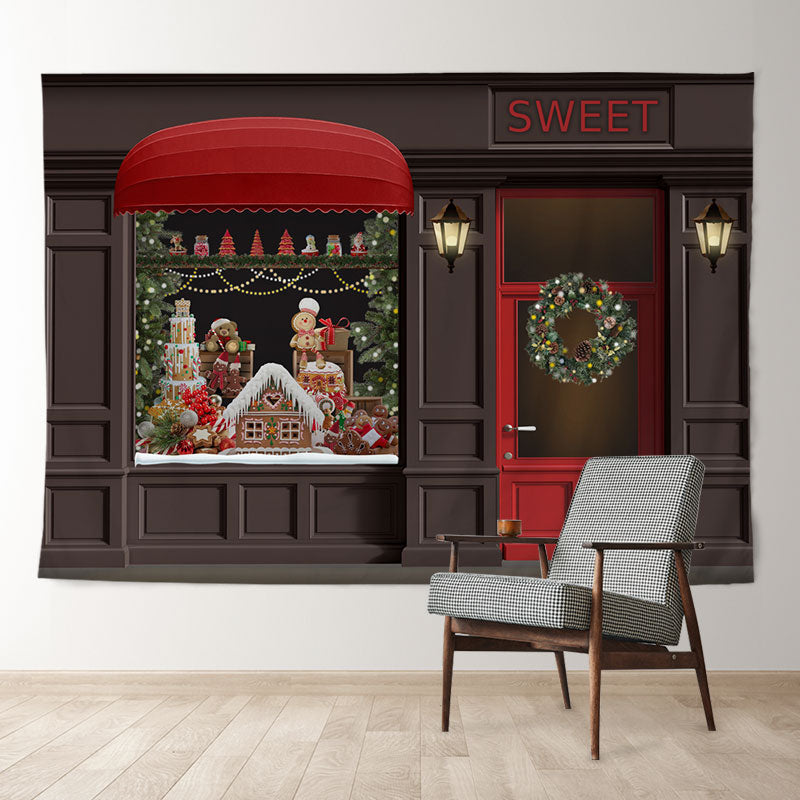 Aperturee - Brown Sweet Store Gingerhouse Christmas Backdrop