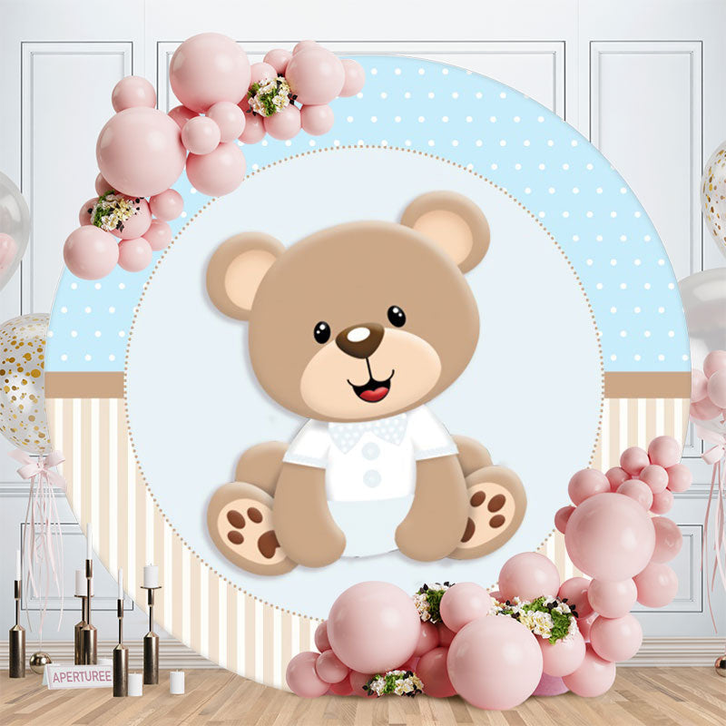 Aperturee - Brown Teddy Bear Round Blue Birthday Backdrop