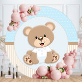 Aperturee - Brown Teddy Bear Round Blue Birthday Backdrop