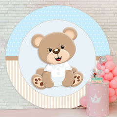 Aperturee - Brown Teddy Bear Round Blue Birthday Backdrop