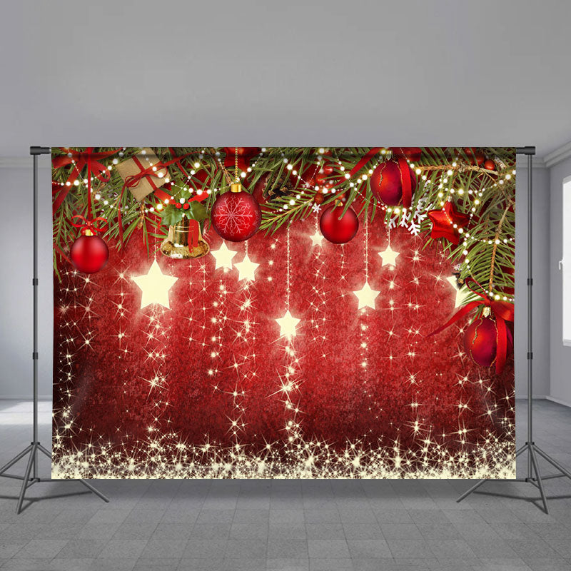 Aperturee - Burgundy Glitter Ball Holiday Christmas Backdrop