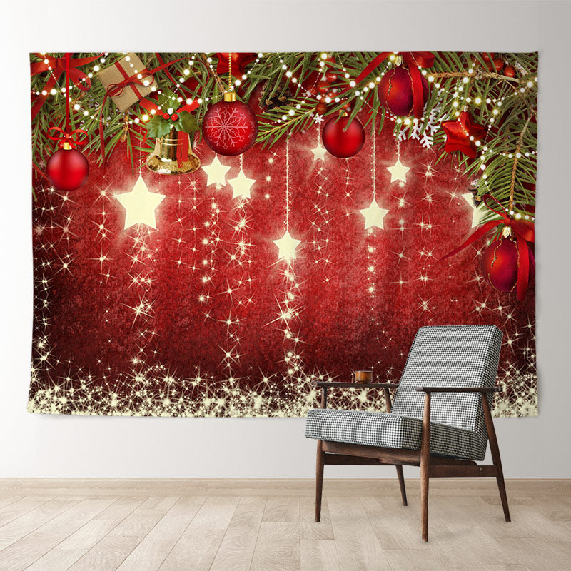Aperturee - Burgundy Glitter Ball Holiday Christmas Backdrop