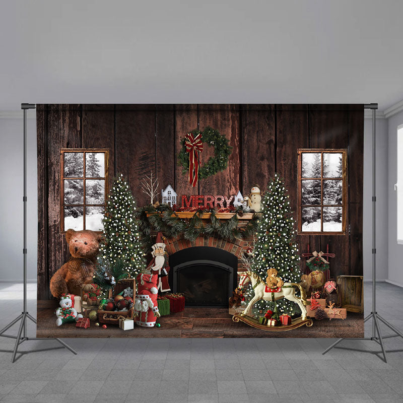 Aperturee - Cabin Holiday Santa Snowy Merry Christmas Backdrop