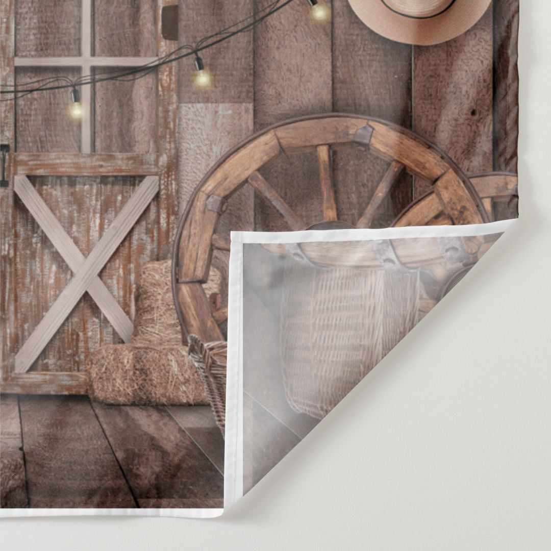 Aperturee - Cabin Wood Door Farm Tools Cacti Winter Backdrop