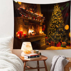 Aperturee - Candle Fireplace Gold Ball Tree Christmas Backdrop