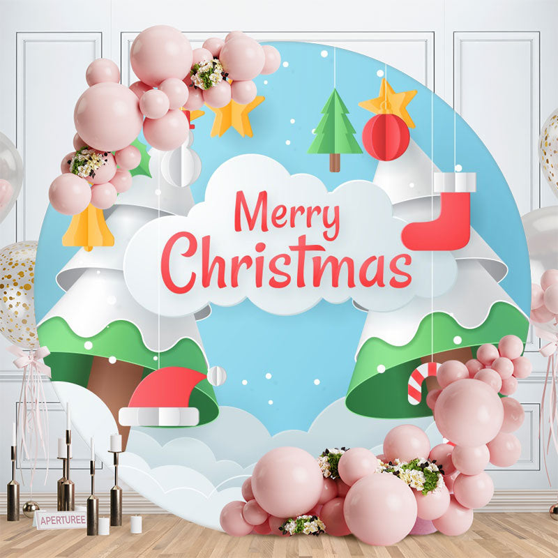 Aperturee - Cartoon Merry Christmas Tree Round Backdrops