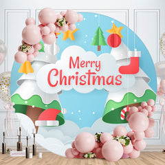 Aperturee - Cartoon Merry Christmas Tree Round Backdrops