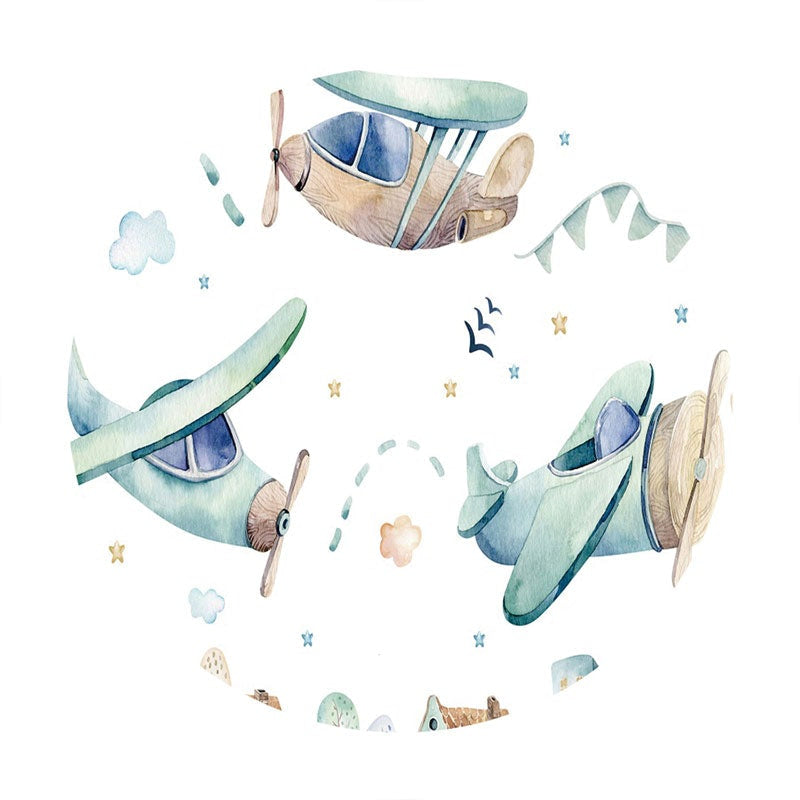 Aperturee - Cartoon Plane Circle Happy Birthday Backdrop