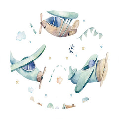 Aperturee - Cartoon Plane Circle Happy Birthday Backdrop