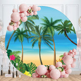 Aperturee - Cartoon Summer Coconut Tree Beach Circle Backdrop