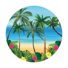 Aperturee - Cartoon Summer Coconut Tree Beach Circle Backdrop