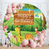 Aperturee - Circle Animals Forest Happy Birthday Backdrop