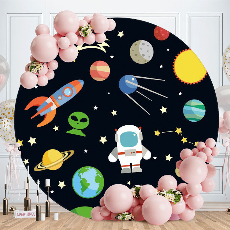 Aperturee - Circle Astronaut Rocket Happy Birthday Backdrop