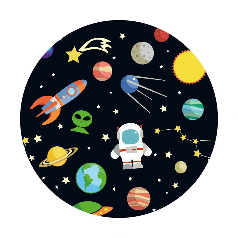 Aperturee - Circle Astronaut Rocket Happy Birthday Backdrop