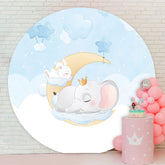 Aperturee - Circle Blue Elephant Moon Baby Shower Backdrop