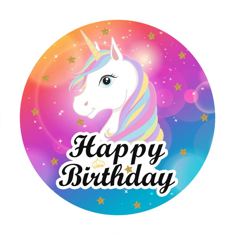 Aperturee - Circle Bokeh Unicorn Happy Birthday Backdrop