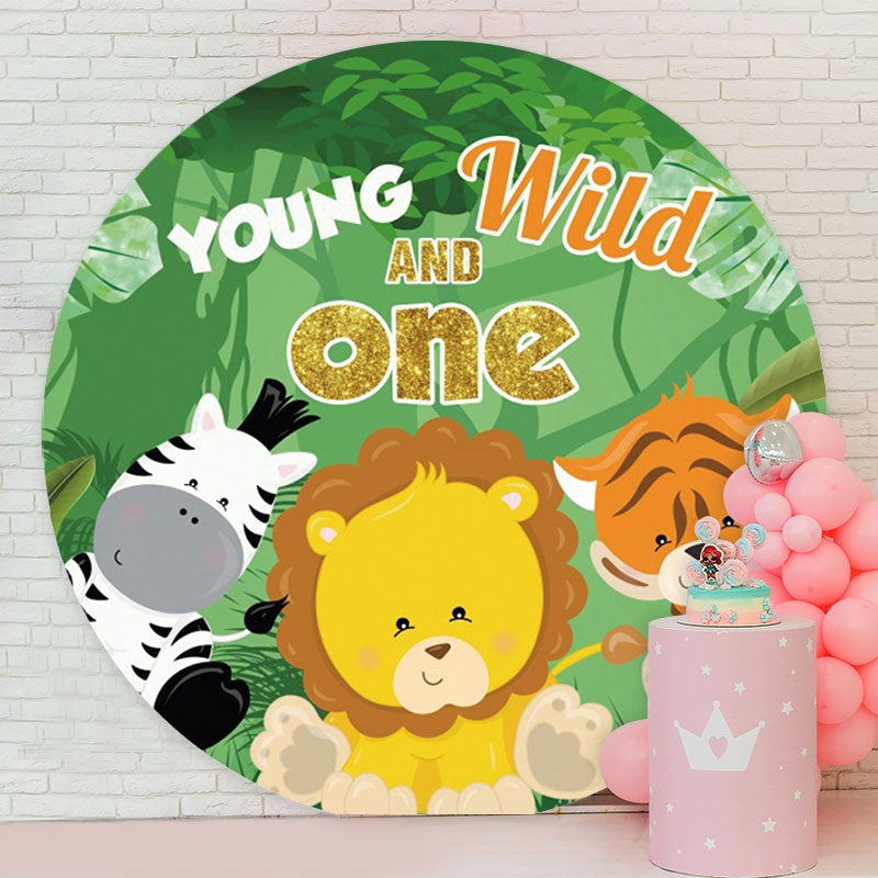 Aperturee - Circle Cartoon Animals Round Birthday Backdrop