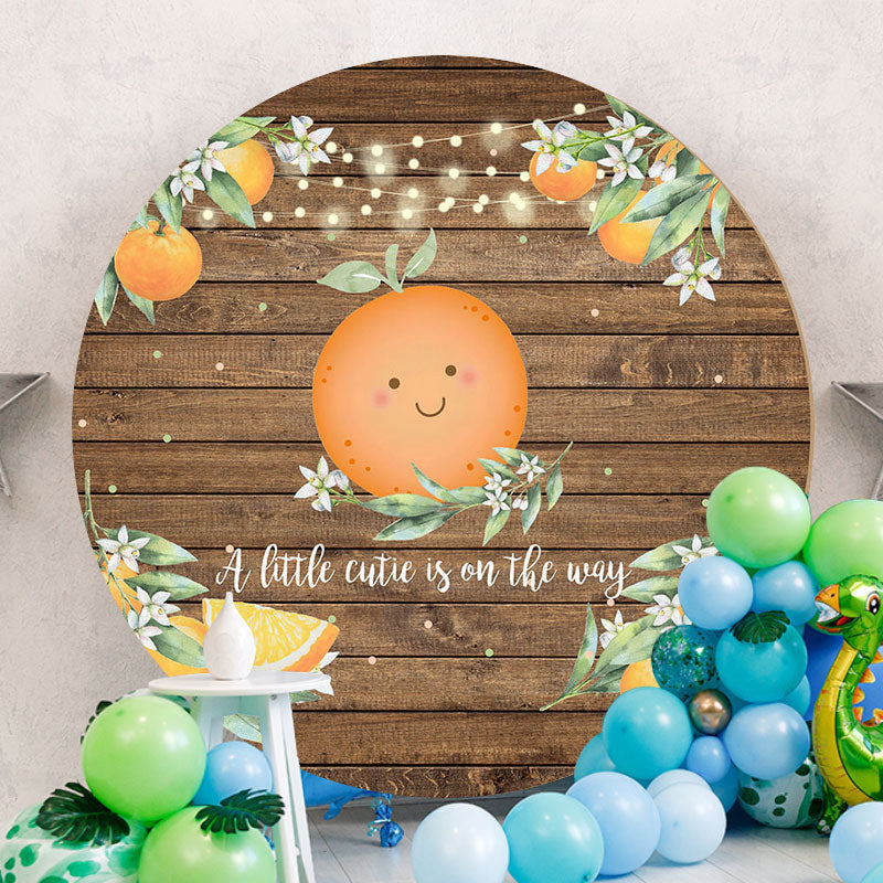 Aperturee - Circle Cute Orange Wood Baby Shower Backdrop