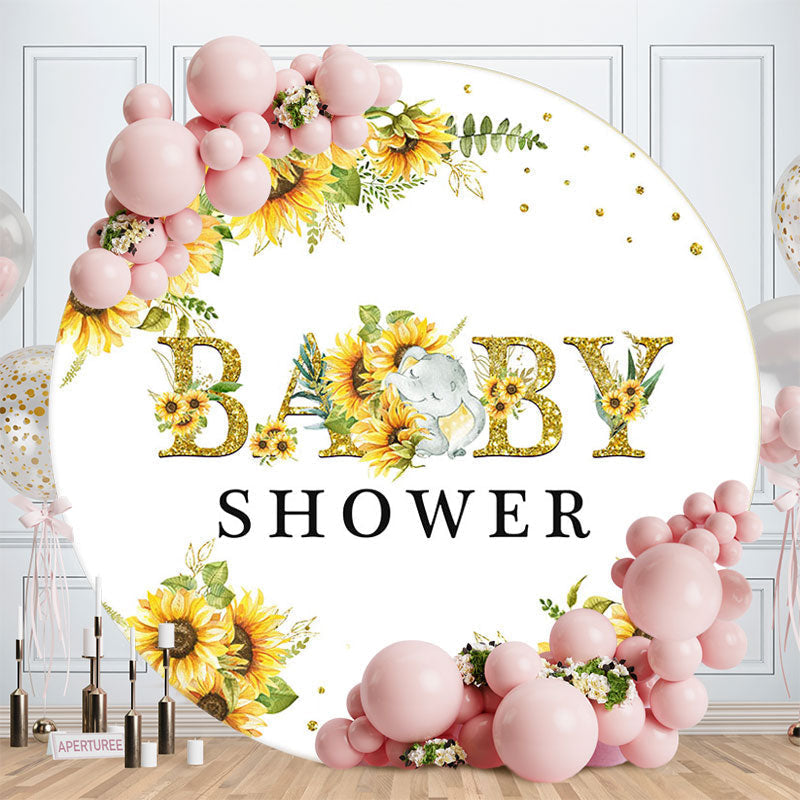 Aperturee - Circle Elephant Sunflower Baby Shower Backdrop