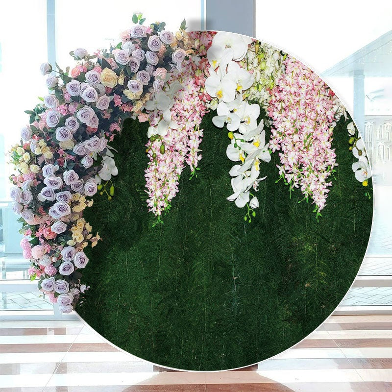 Aperturee - Circle Flower Green Forest Happy Birthday Backdrop