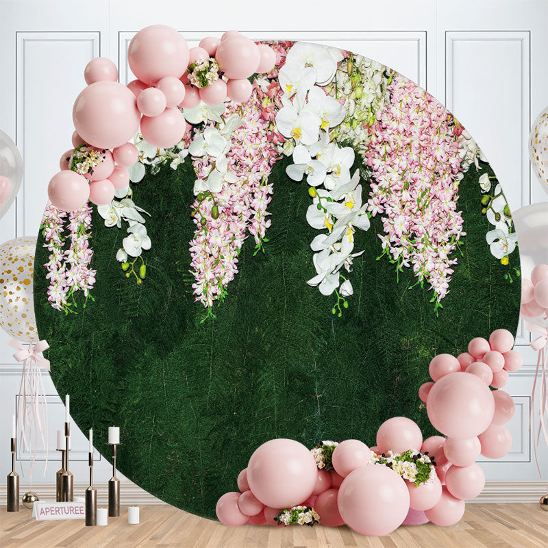 Aperturee - Circle Flower Green Forest Happy Birthday Backdrop