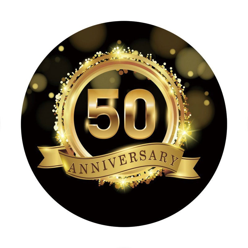 Aperturee - Circle Glitter Gold Happy 50th Anniversary Backdrop