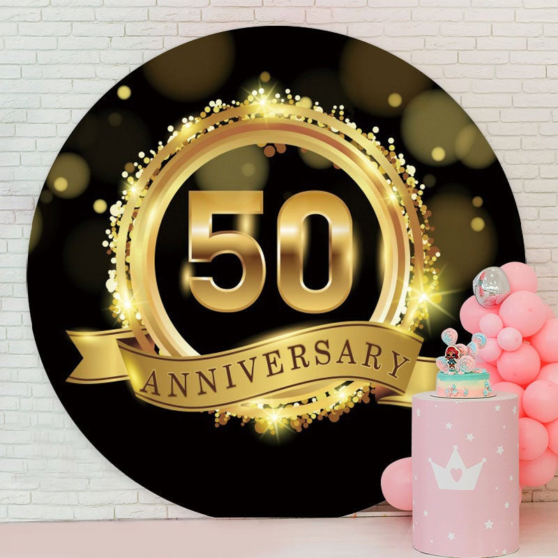 Aperturee - Circle Glitter Gold Happy 50th Anniversary Backdrop