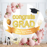 Aperturee - Circle Gold Glitter Congrats Grad Party Backdrop