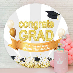 Aperturee - Circle Gold Glitter Congrats Grad Party Backdrop