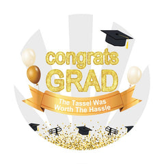 Aperturee - Circle Gold Glitter Congrats Grad Party Backdrop
