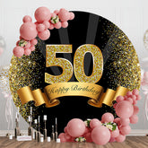 Aperturee - Circle Gold Glitter Ribbon 50 Birthday Backdrop