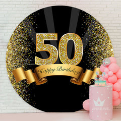 Aperturee - Circle Gold Glitter Ribbon 50 Birthday Backdrop