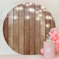 Aperturee - Circle Light Brown Wood Round Birthday Backdrop