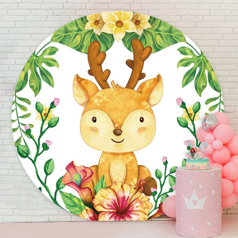 Aperturee - Circle Little Sika Deer Happy Birthday Backdrop