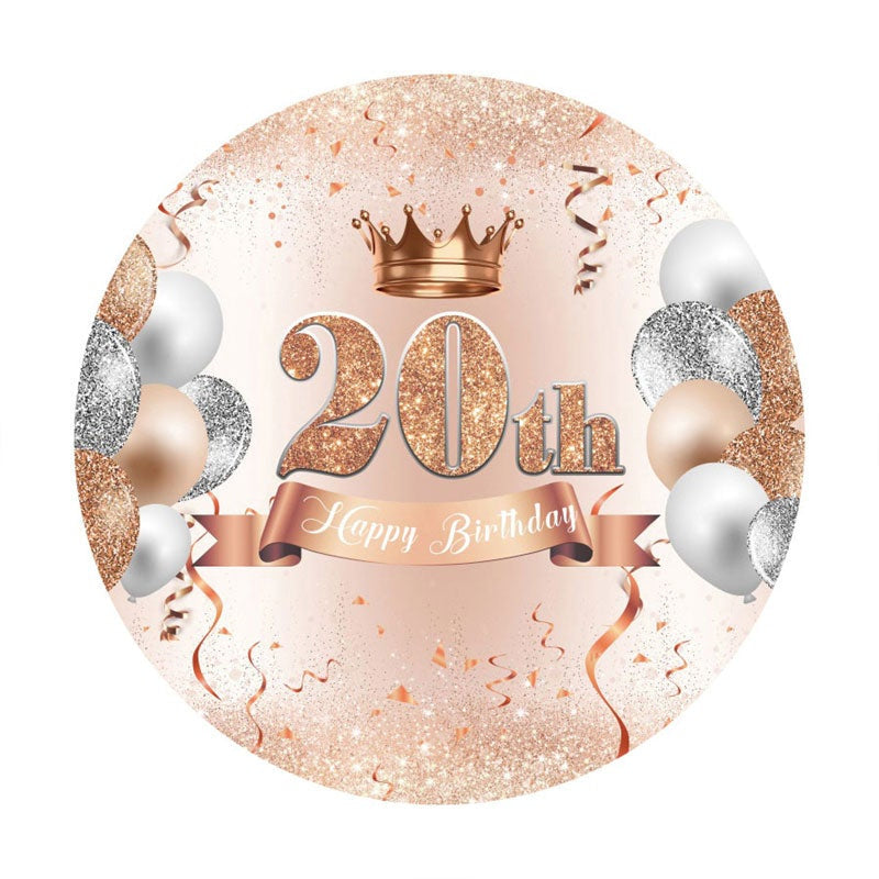 Aperturee - Circle Pink Glitter Balloon Crown 20Th Birthday Backdrop