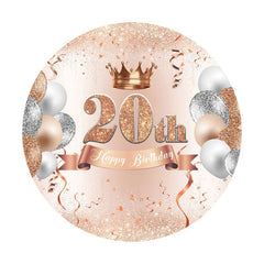 Aperturee - Circle Pink Glitter Balloon Crown 20Th Birthday Backdrop