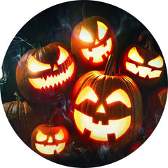 Aperturee - Circle Pumpking Light Round Halloween Backdrop