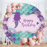 Aperturee - Circle Purple Glitter Mermaid Birthday Backdrop