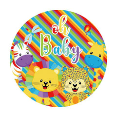 Aperturee - Circle Rainbow Animals Round Baby Shower Backdrop