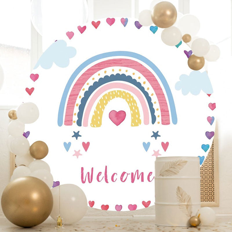 Aperturee - Circle Rainbow Cloud Welcome Birthday Party Backdrop