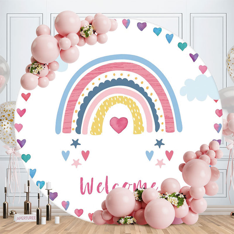 Aperturee - Circle Rainbow Cloud Welcome Birthday Party Backdrop