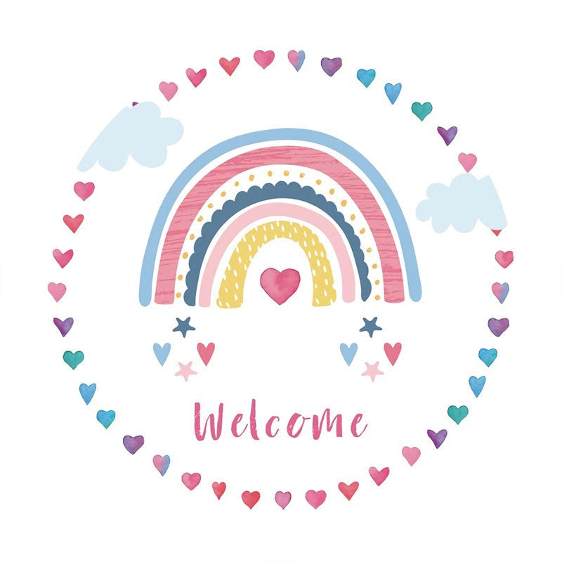 Aperturee - Circle Rainbow Cloud Welcome Birthday Party Backdrop