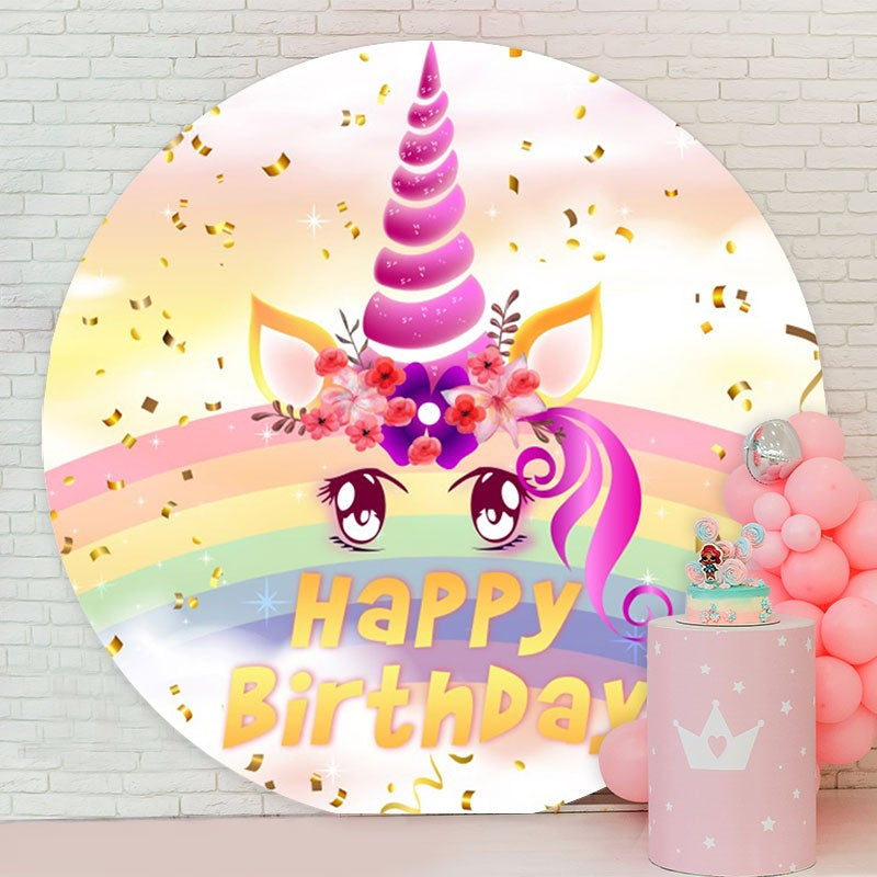 Aperturee - Circle Rainbow Unicorn Happy Birthday Backdrop