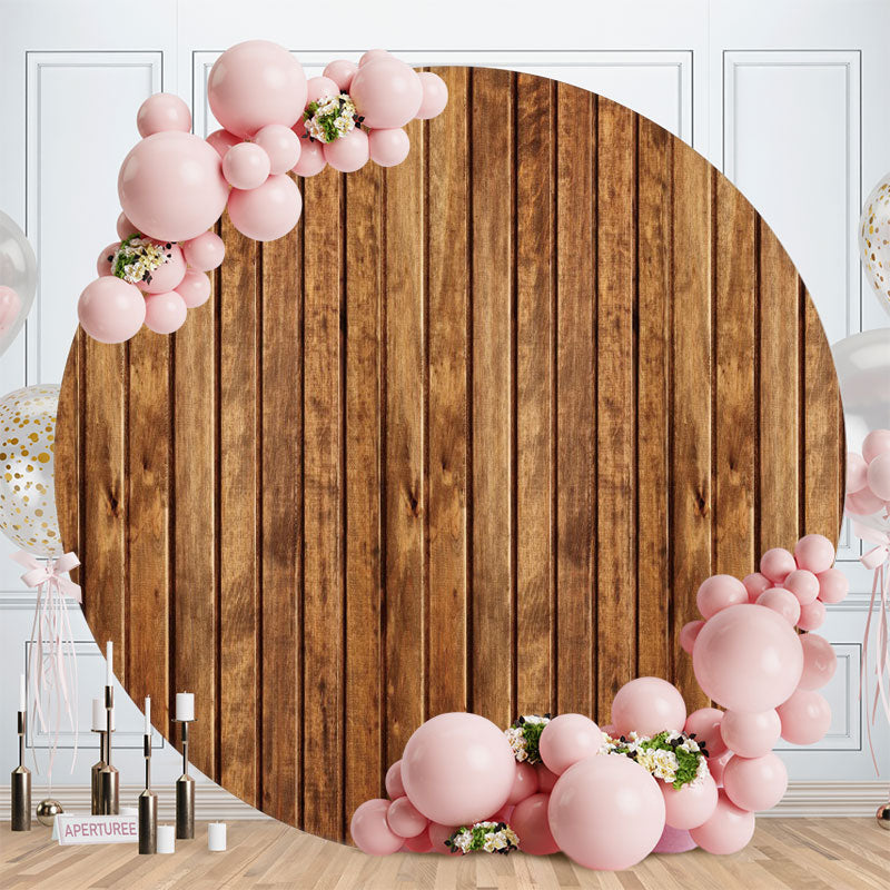 Aperturee - Circle Simple Brown Wooden Birthday Backdrop