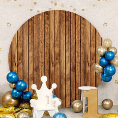 Aperturee - Circle Simple Brown Wooden Birthday Backdrop