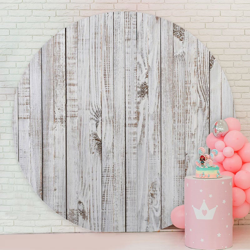 Aperturee - Circle Simple Grey Wooden Birthday Backdrops