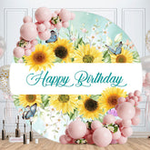 Aperturee - Circle Sunflower Butterfly Happy Birthday Backdrop