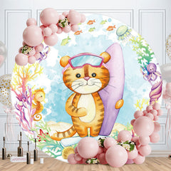 Aperturee - Circle Surf Tiger Round Baby Shower Backdrop