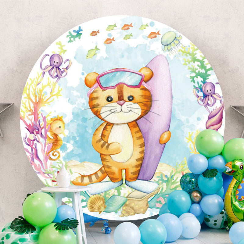 Aperturee - Circle Surf Tiger Round Baby Shower Backdrop