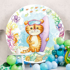 Aperturee - Circle Surf Tiger Round Baby Shower Backdrop